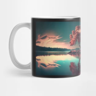 Serene Landscape of Trees and a Lake Mug